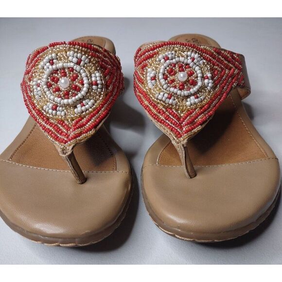 Euro Soft by Softt Red Beaded Leather Thong Sandals Size 8.5 - Picture 2 of 14